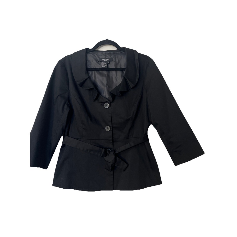 Sandro Sportswear Jacket Buttonβ Front 3/4 Sleeve Collared Black Size Medium